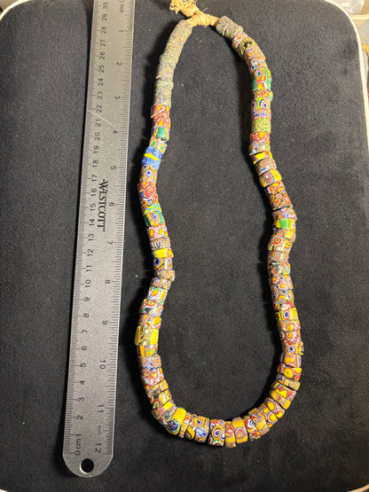 Antique Venetian African Trade Bead Necklace - Millefiori Beads 24" (BR0035)