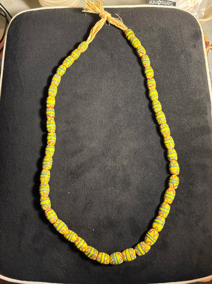 Antique Venetian African Trade Bead Necklace - Fancy Yellow Beads 27" (BR0037)