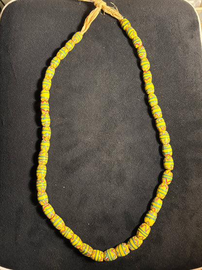 Antique Venetian African Trade Bead Necklace - Fancy Yellow Beads 27" (BR0037)