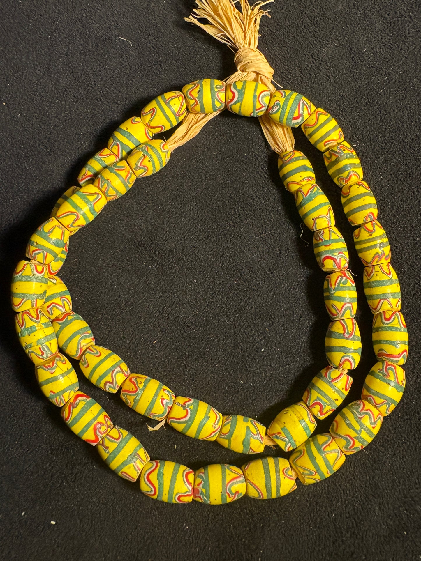 Antique Venetian African Trade Bead Necklace - Fancy Yellow Beads 27" (BR0037)