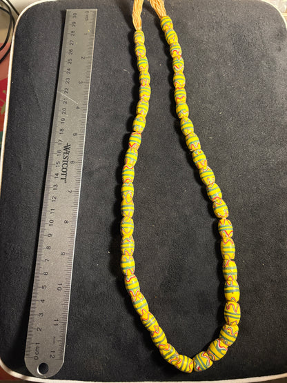 Antique Venetian African Trade Bead Necklace - Fancy Yellow Beads 27" (BR0037)