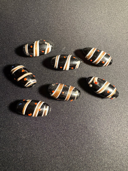 7 swirl oval glass beads - Fancy Eclectic Rare - foil gold black (S08)