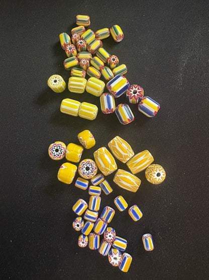 LOT - Chevron glass beads -60 Yellow Native American Beads 8-20mm (S11)