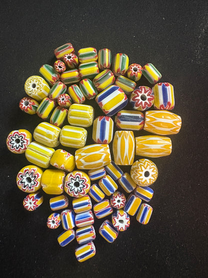 LOT - Chevron glass beads -60 Yellow Native American Beads 8-20mm (S11)