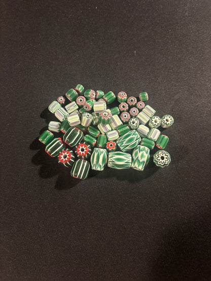 LOT - Chevron glass beads -60 Green Native American Beads 8-18mm (S15)
