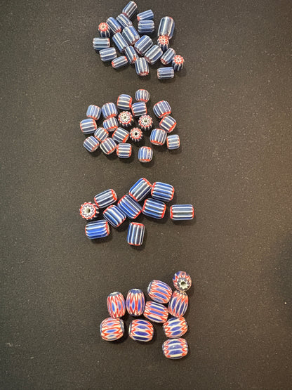 LOT - Chevron glass beads -60 Native American Trade Beads 8-12mm (S16)