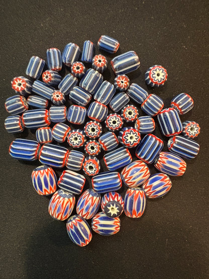 LOT - Chevron glass beads -60 Native American Trade Beads 8-12mm (S16)