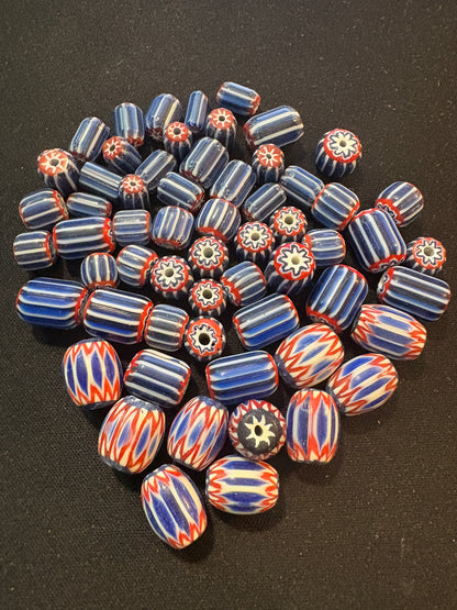 LOT - Chevron glass beads -60 Native American Trade Beads 8-12mm (S16)
