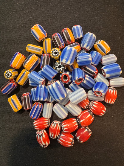 LOT - Chevron glass beads -60 Native American Trade Beads 8-12mm (S17)