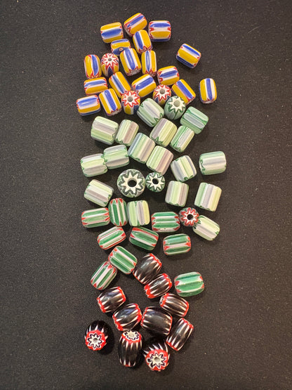 LOT - Chevron glass beads -60 Native American Trade Beads 8-12mm (S18)