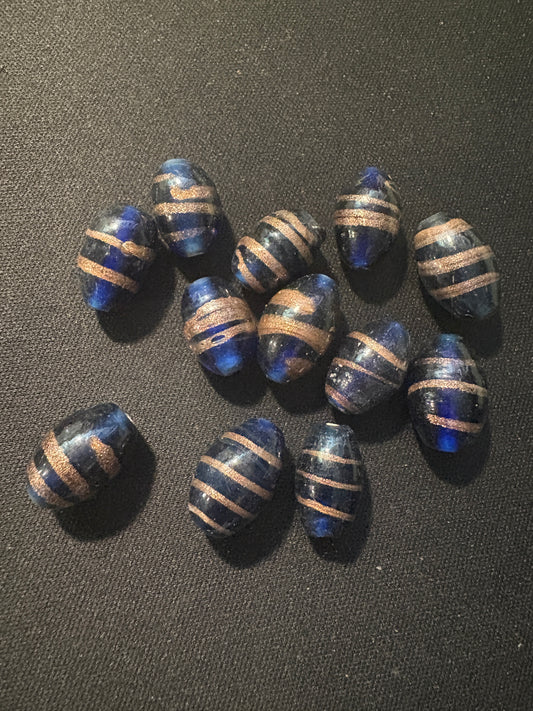 12 Swirl striped glass beads -Fancy Rare Art Deco- 14mm [S117)
