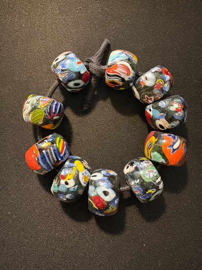 10 Millefiori glass trade beads - (S168) - Handmade Indian Rare 15mm