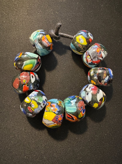 10 Millefiori glass trade beads - (S168) - Handmade Indian Rare 15mm