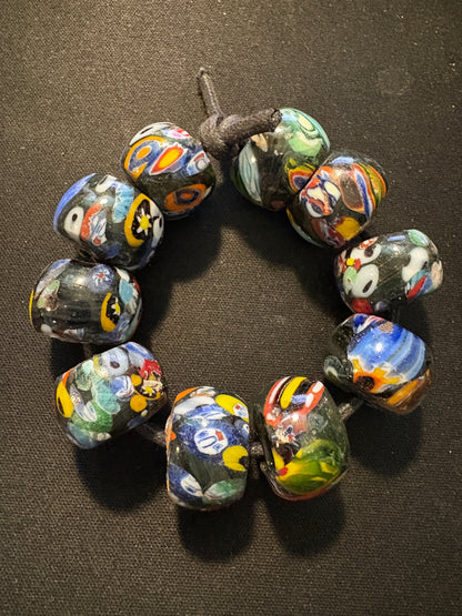 10 Millefiori glass trade beads - (S168) - Handmade Indian Rare 15mm