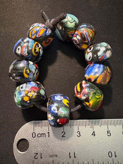 10 Millefiori glass trade beads - (S168) - Handmade Indian Rare 15mm