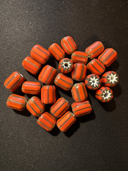 25 Chevrons striped glass beads (s177)- brown 10mm