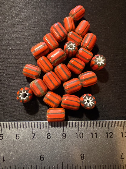 25 Chevrons striped glass beads (s177)- brown 10mm