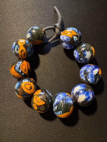 10 Millefiori glass trade beads - (S169) Handmade Indian Rare - 15x20mm