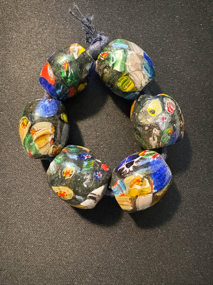 6 Millefiori glass trade beads - (S145) Handmade Rare - 22mm