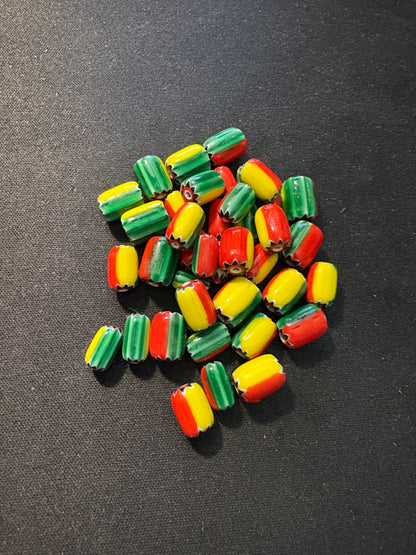 40 Chevrons striped glass beads - 10mm Fancy Vintage (S140)