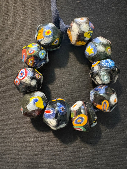 10 Millefiori glass trade beads - (S147) Handmade Rare - 15x15mm