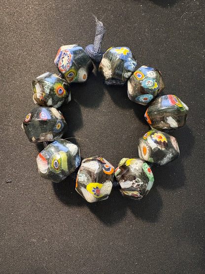 10 Millefiori glass trade beads - (S147) Handmade Rare - 15x15mm